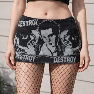 Black Graphic Sex Pistols 'Destroy' Knit Mini Skirt